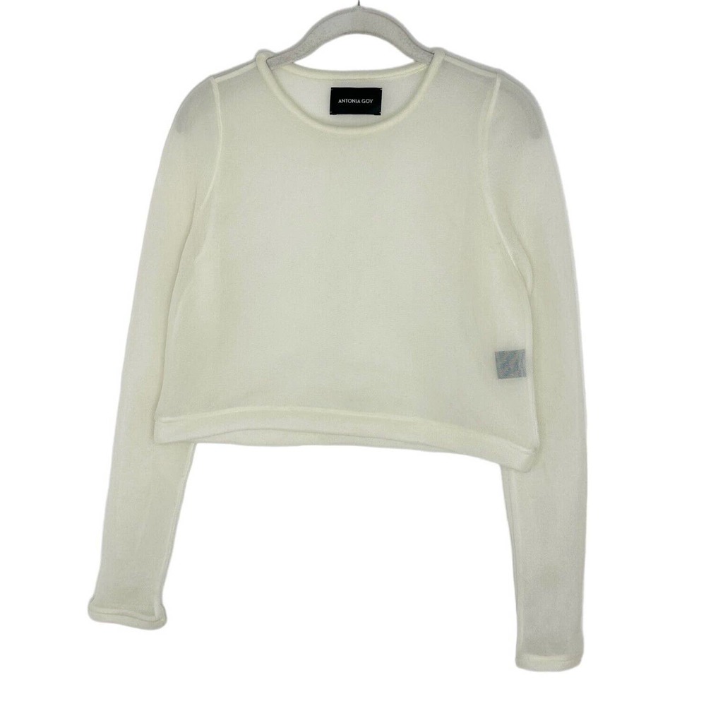 Antonia Goy Berlin Designer Ivory Mesh Sheer Long Sleeve Runway Crop Top Sz 40